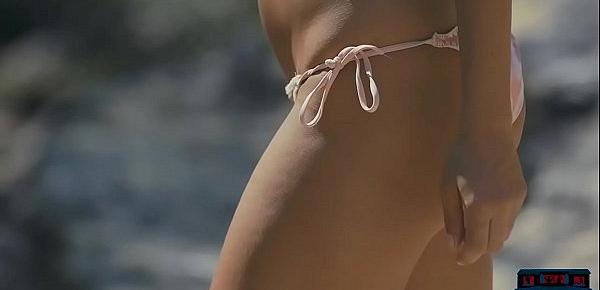  Amazing brunette MILF Anetta Keys outdoor stripping